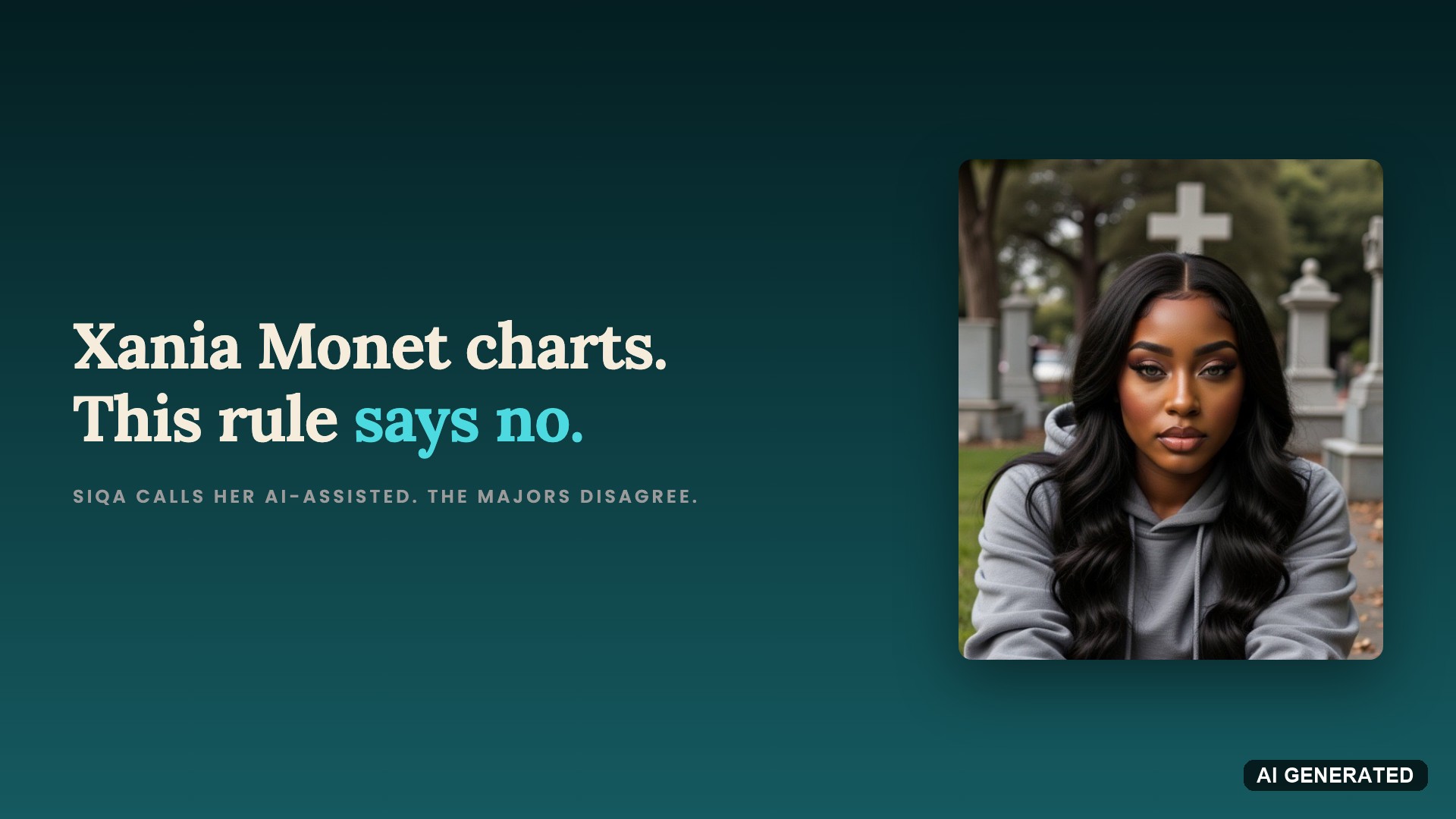 Xania Monet's persona portrait beside the headline Xania Monet charts, this rule says no