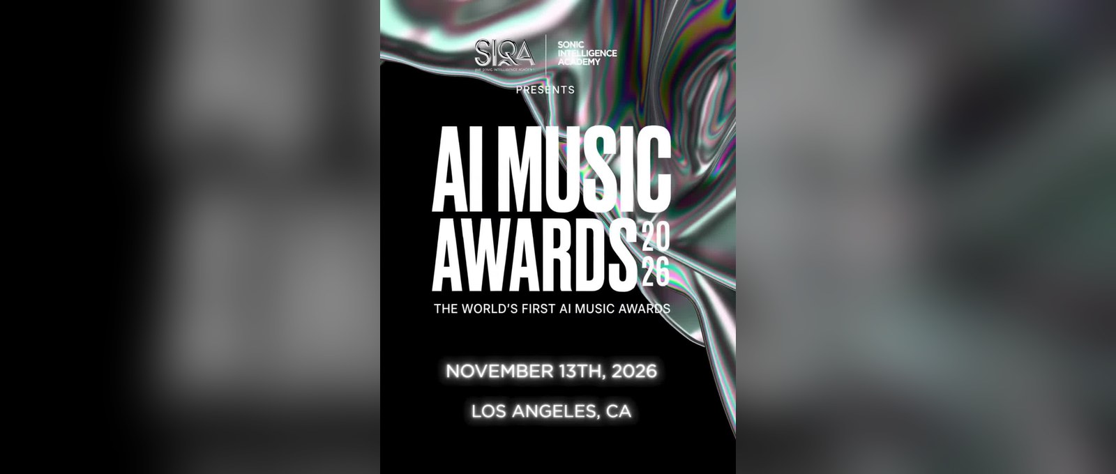 SIQA AI Music Awards 2026 announcement poster, November 13, 2026, Los Angeles