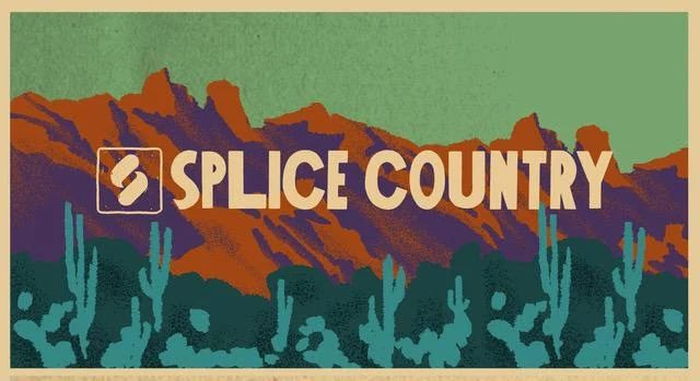 Illustrated desert scene with cacti and mountains, featuring bold text 'Splice Country' and a logo.