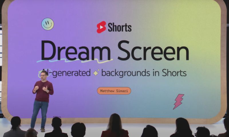 YouTube Shorts 'Dream Screen' presentation on AI-generated video backgrounds.