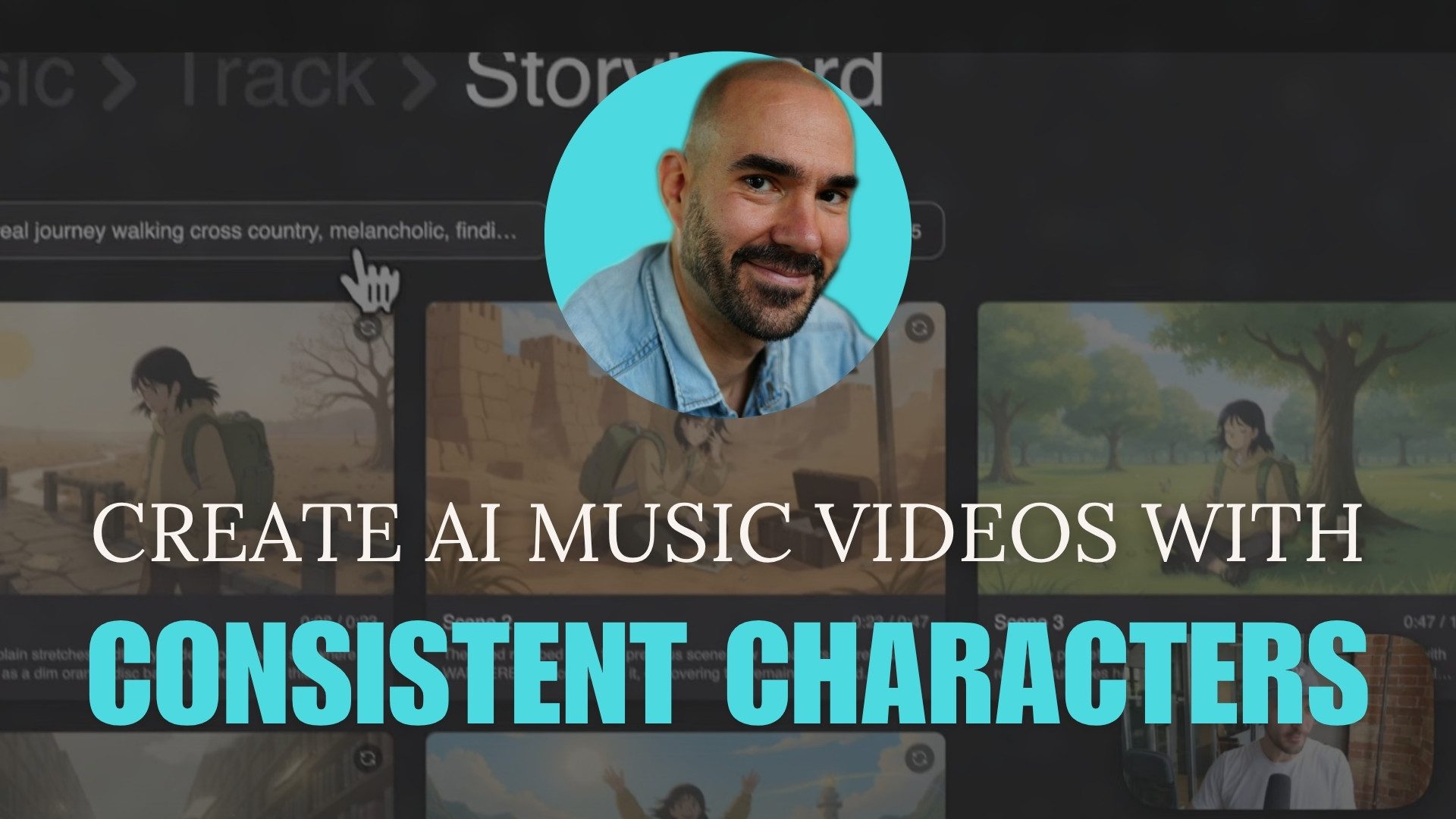 Christopher Wieduwilt (man with a shaved head) promotes AI music videos featuring consistent characters and storytelling.