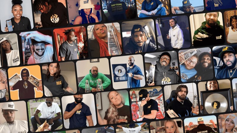 A photo collage of diverse Rap Fame community members — independent hip hop artists featured in the platform's 2026 annual report.